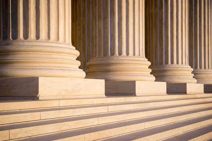 Marble columns with sunlight and shadow on steps